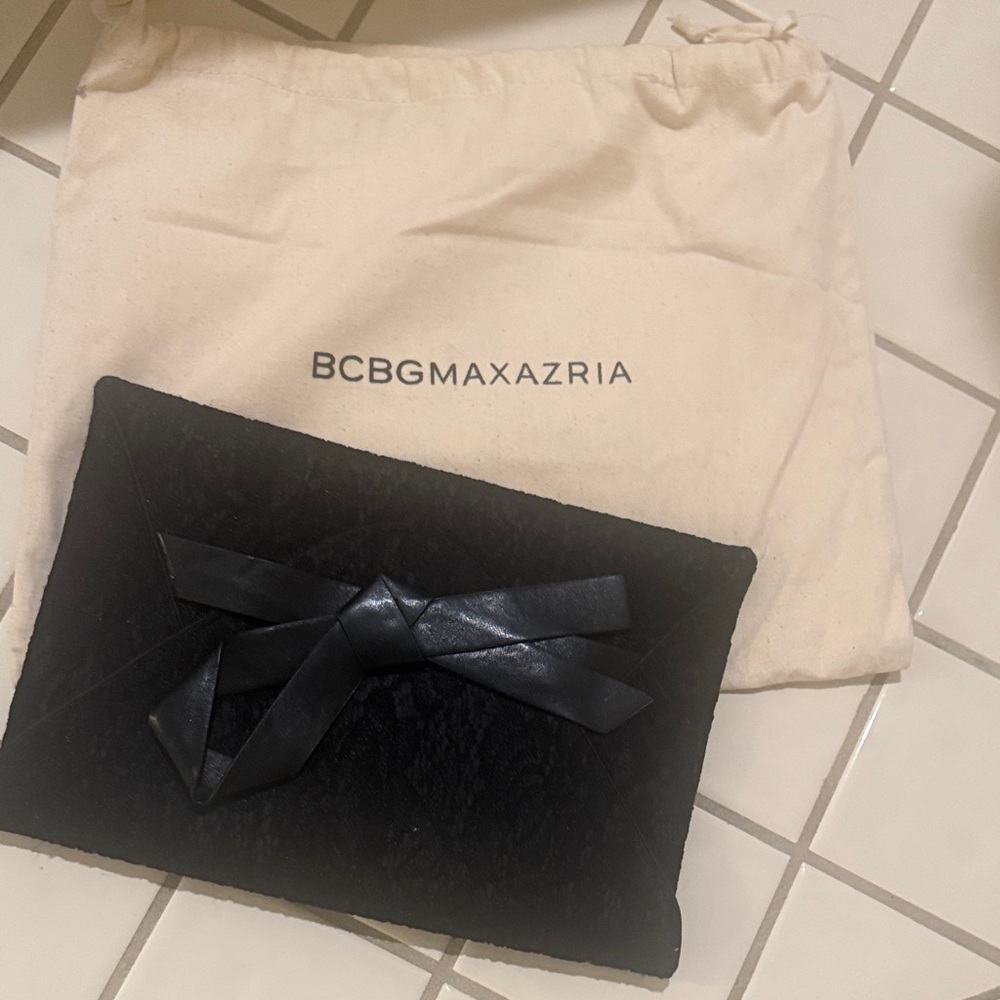 BCBGMaxAzria Black Clutch with Leather Bow